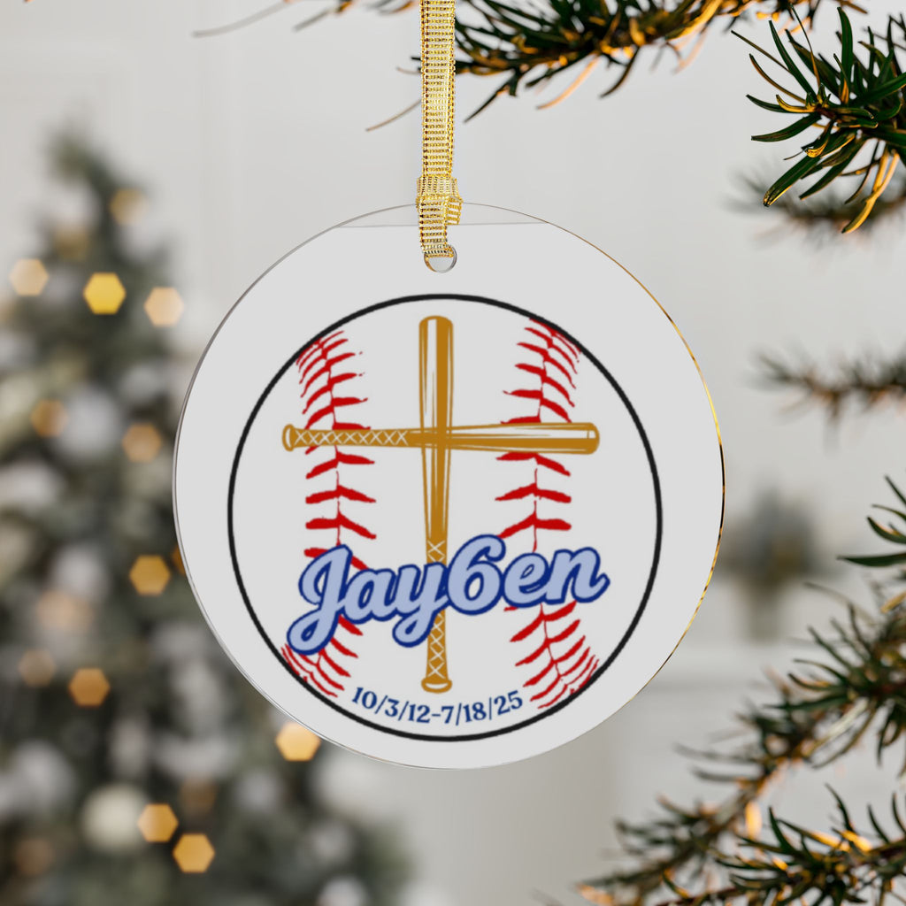 Baseball Cross Acrylic Ornament — Personalized Name & Dates Memorial Keepsake