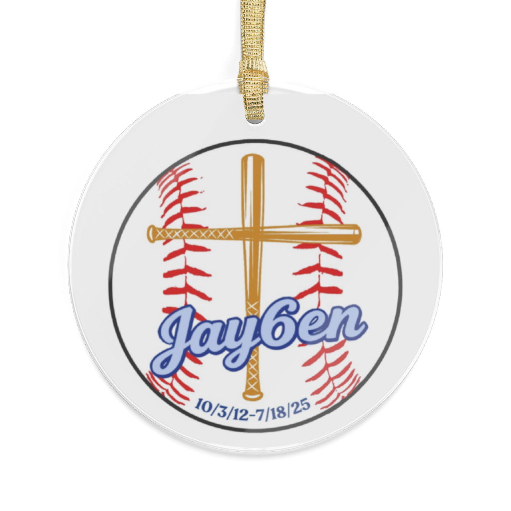 Baseball Cross Acrylic Ornament — Personalized Name & Dates Memorial Keepsake